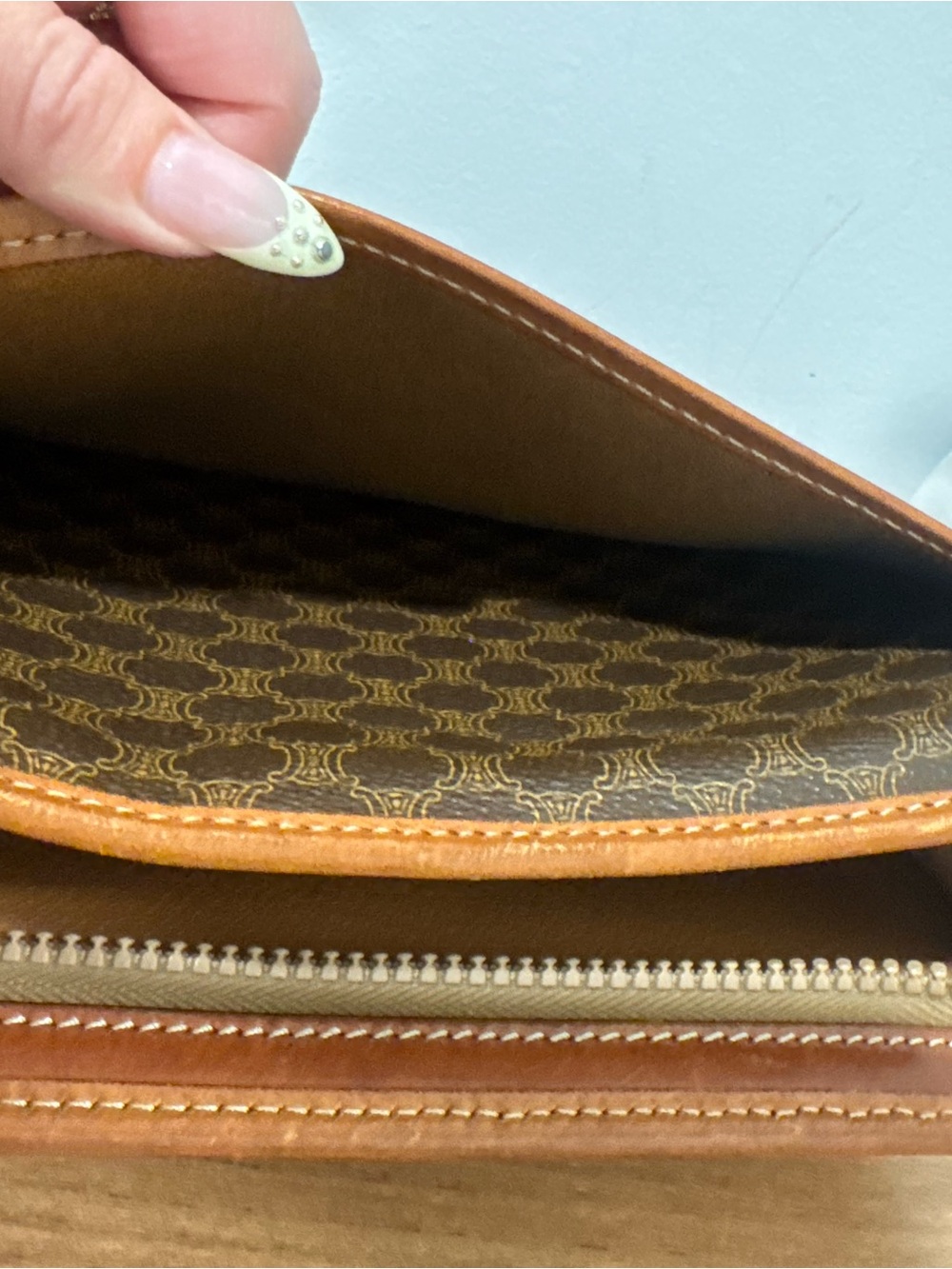 Vintage CELINE Paris Macadam Triomphe Canvas Clutch Bag Brown Leather - Picture 14 of 16